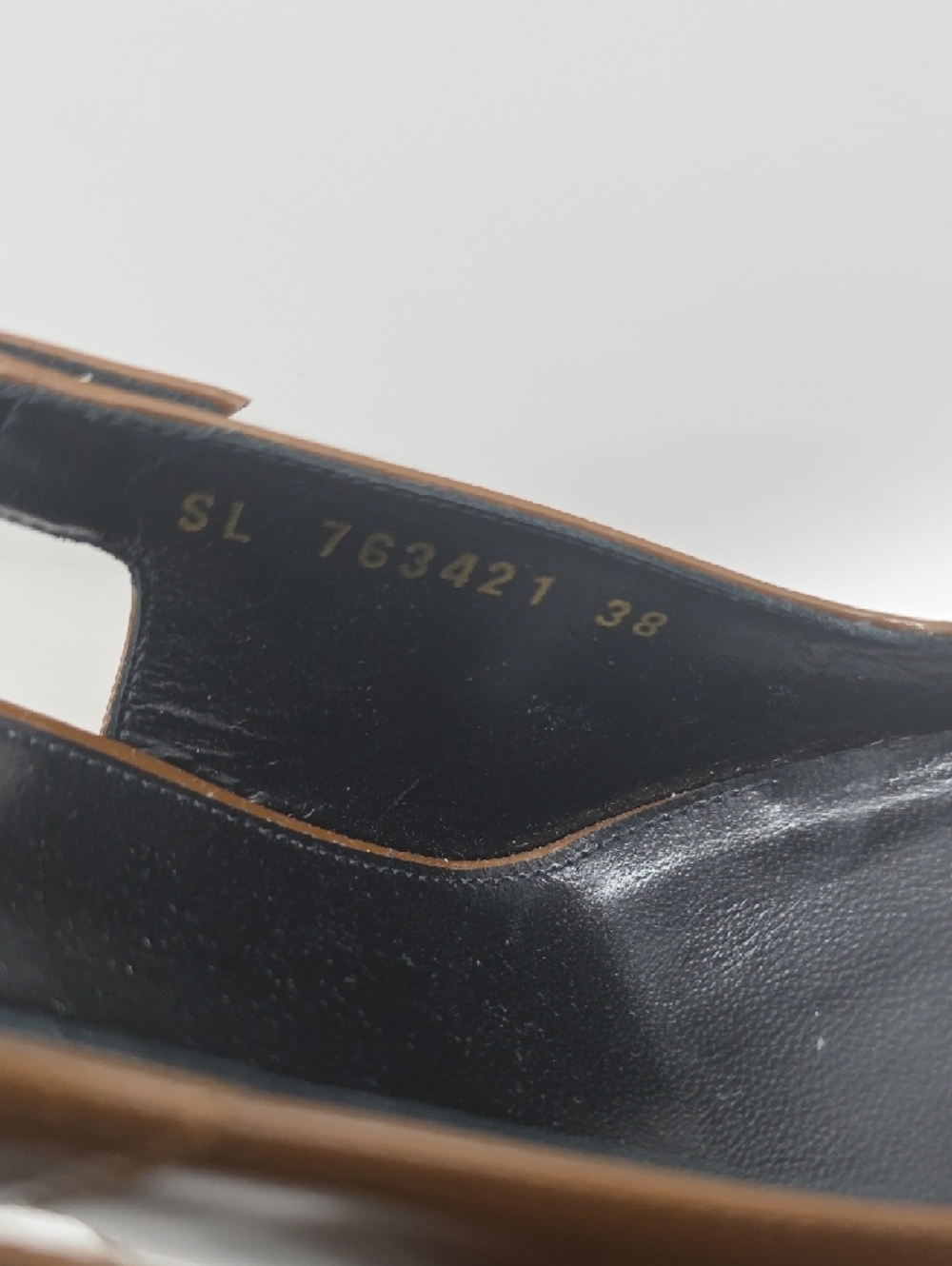 Saint Laurent Brown Patent Leather Slingback Heels with Gold Accent - Picture 5 of 16
